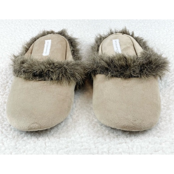 CHARTER CLUB • Cream/Brown Faux Fur Trimmed House Slippers - Picture 4 of 16